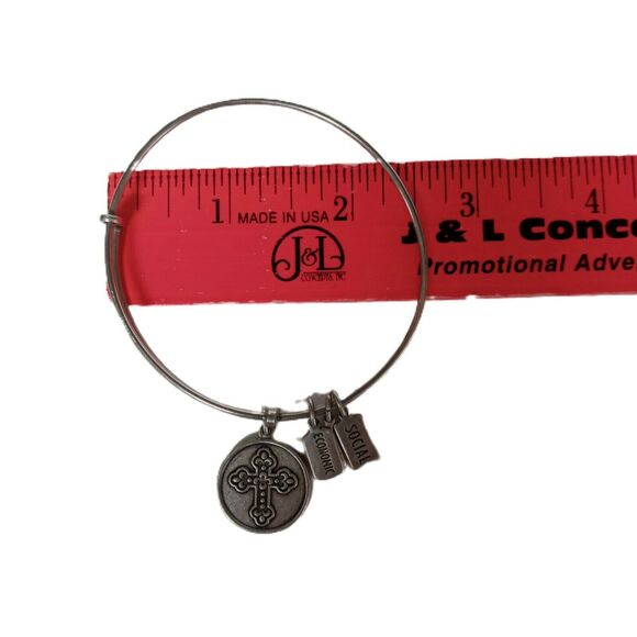 ✨ Wind & Fire Cross Fleur-De-Lis Bangle | Silver Tone Adjustable USA Charm - Picture 11 of 12